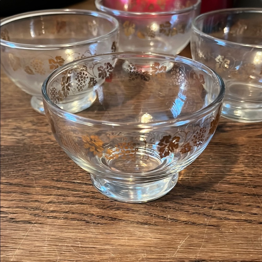 Elegant Glass Bowls with Gold Floral Design